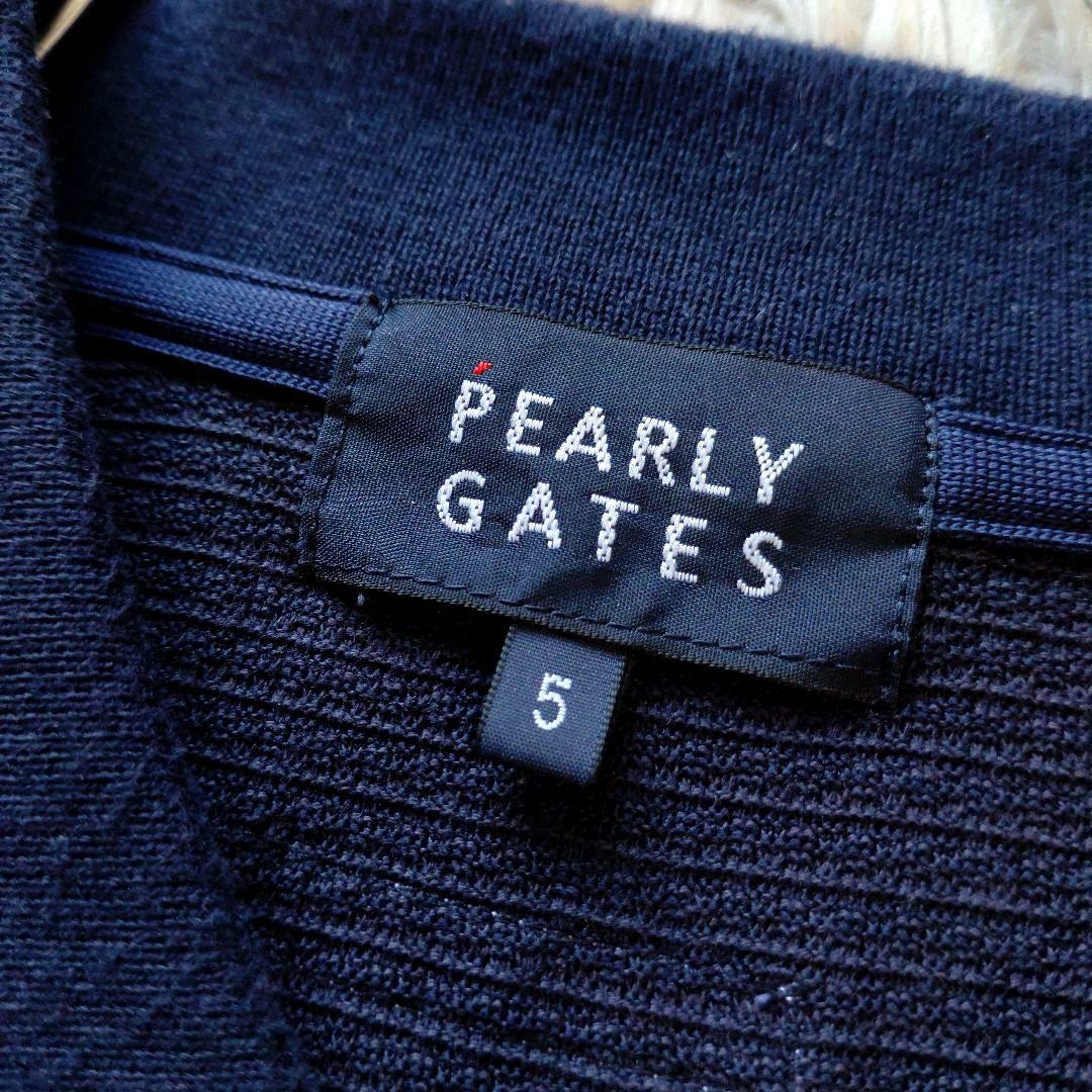 極美品 5 パーリーゲイツ ポロシャツ ゴルフウェア 刺繍ロゴ ネイビーホワイト