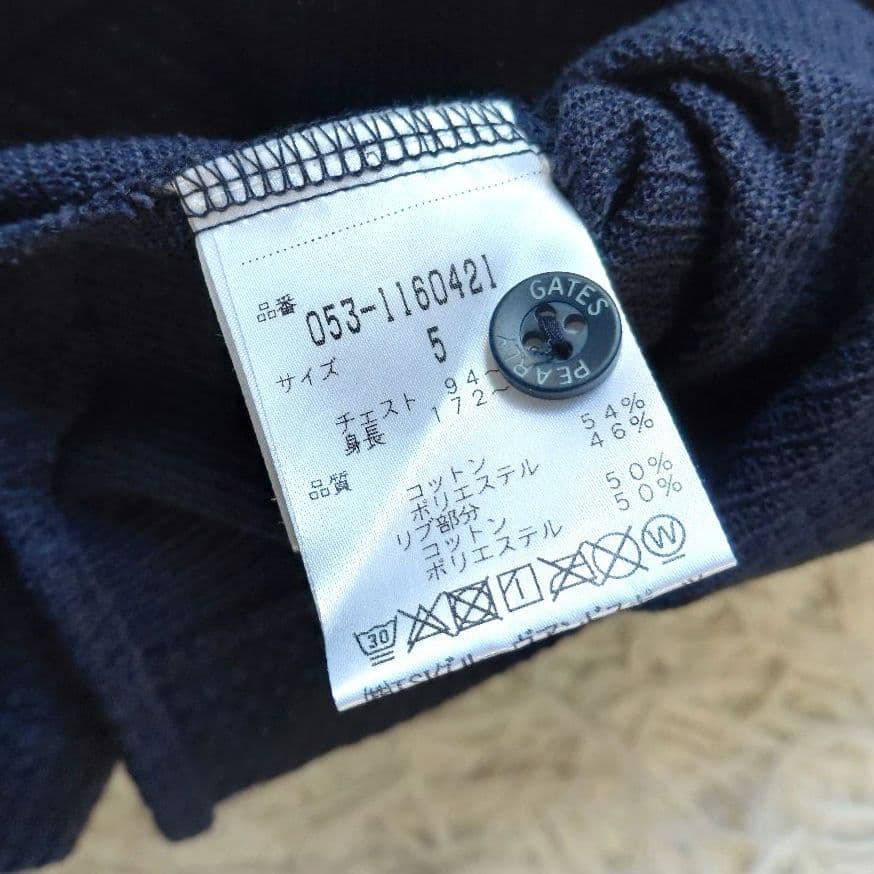 極美品 5 パーリーゲイツ ポロシャツ ゴルフウェア 刺繍ロゴ ネイビーホワイト