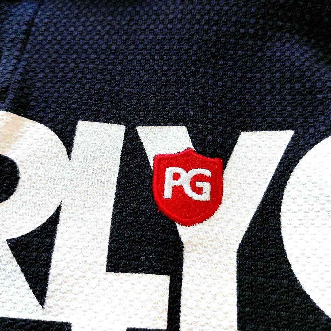 極美品 5 パーリーゲイツ ポロシャツ ゴルフウェア 刺繍ロゴ ネイビーホワイト