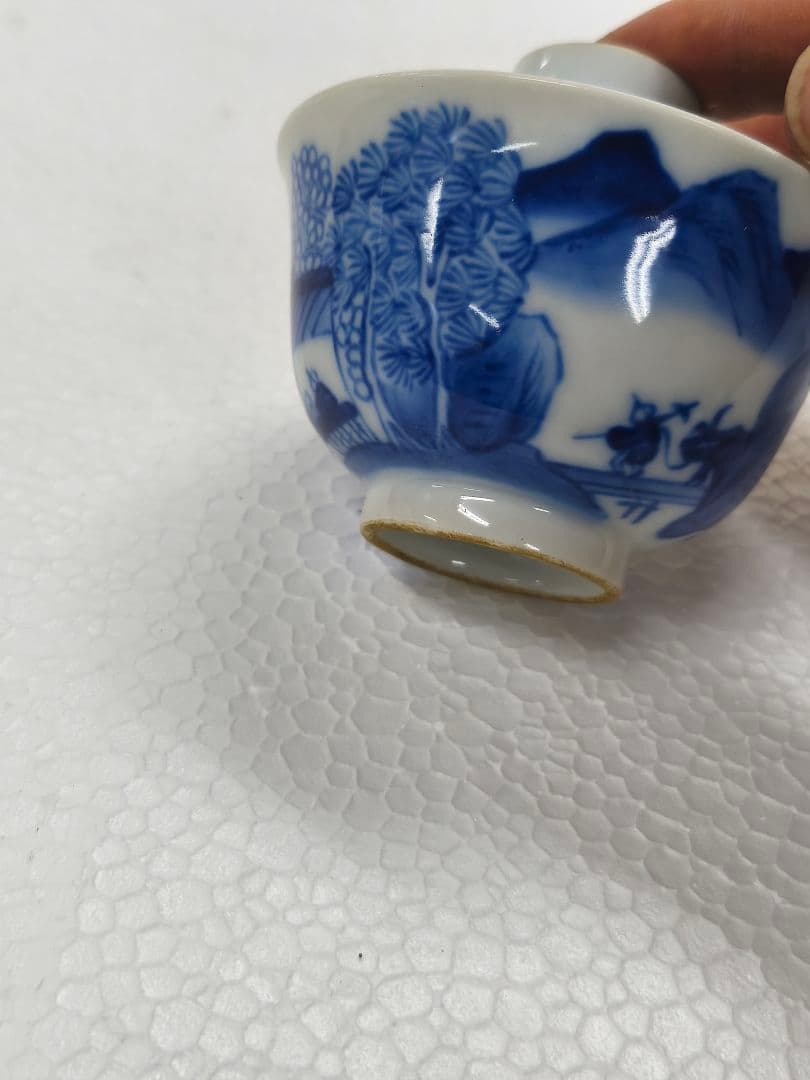 東*堂様 中国 青白磁の風景画茶碗 若深珍藏