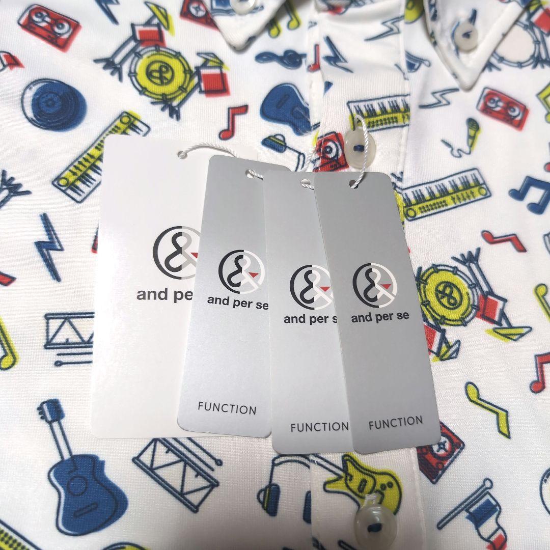 新品タグ付 アンパスィ ゴルフ 長袖 ポロシャツ 楽器柄 総柄 ホワイト L