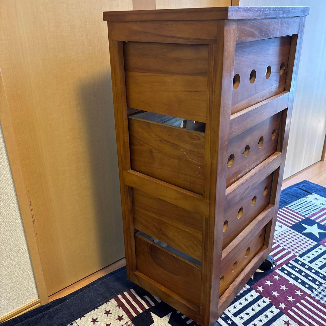 【美品】山善 木製キッチンワゴン 4段引き出し キャスター付 ストッカー