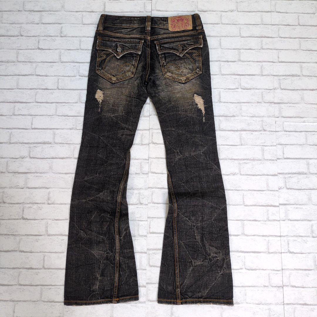 パンツ Casva 00s damage flare black denim pants