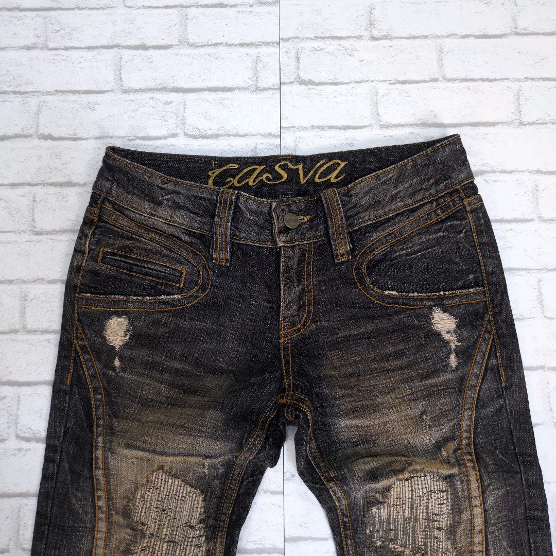 パンツ Casva 00s damage flare black denim pants