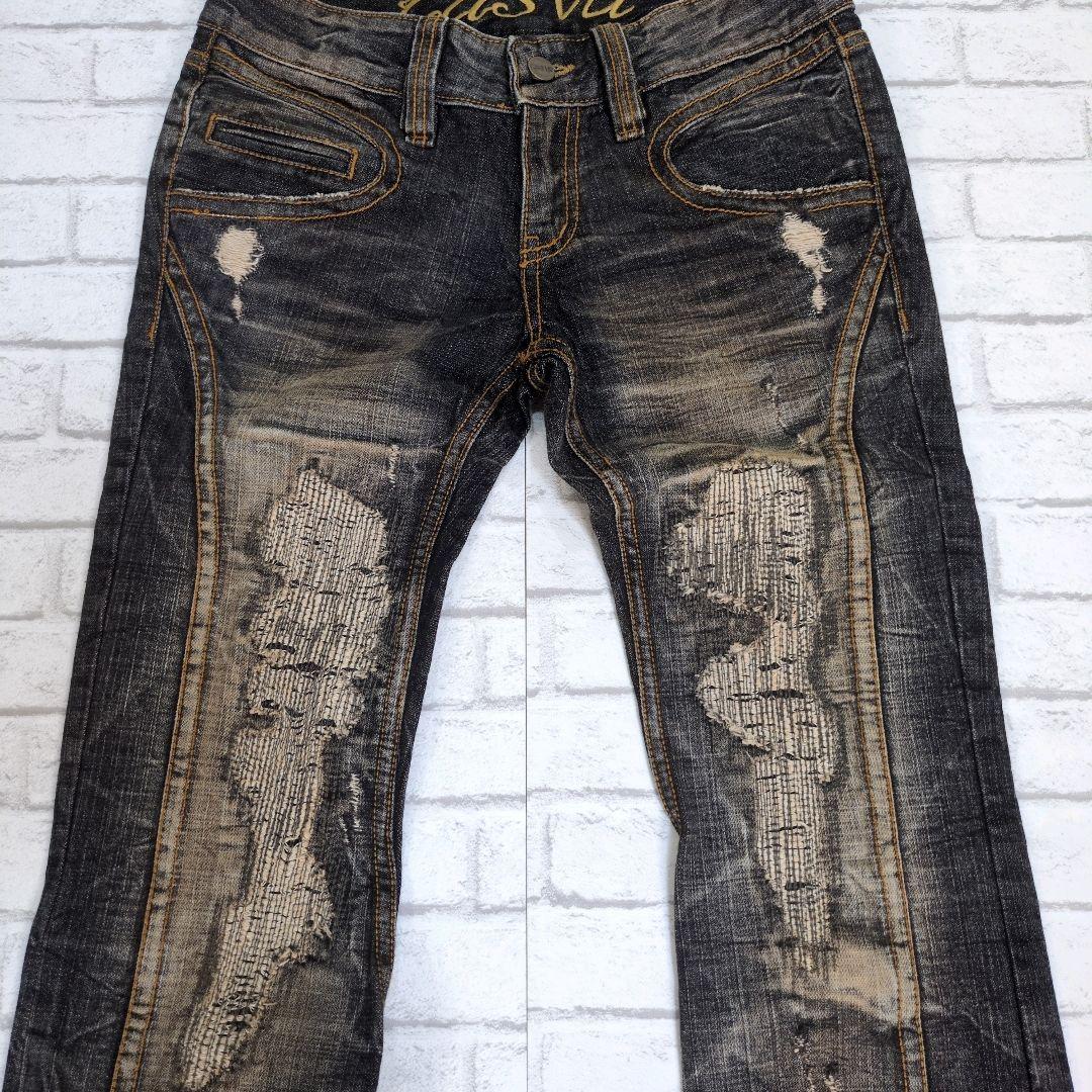 パンツ Casva 00s damage flare black denim pants