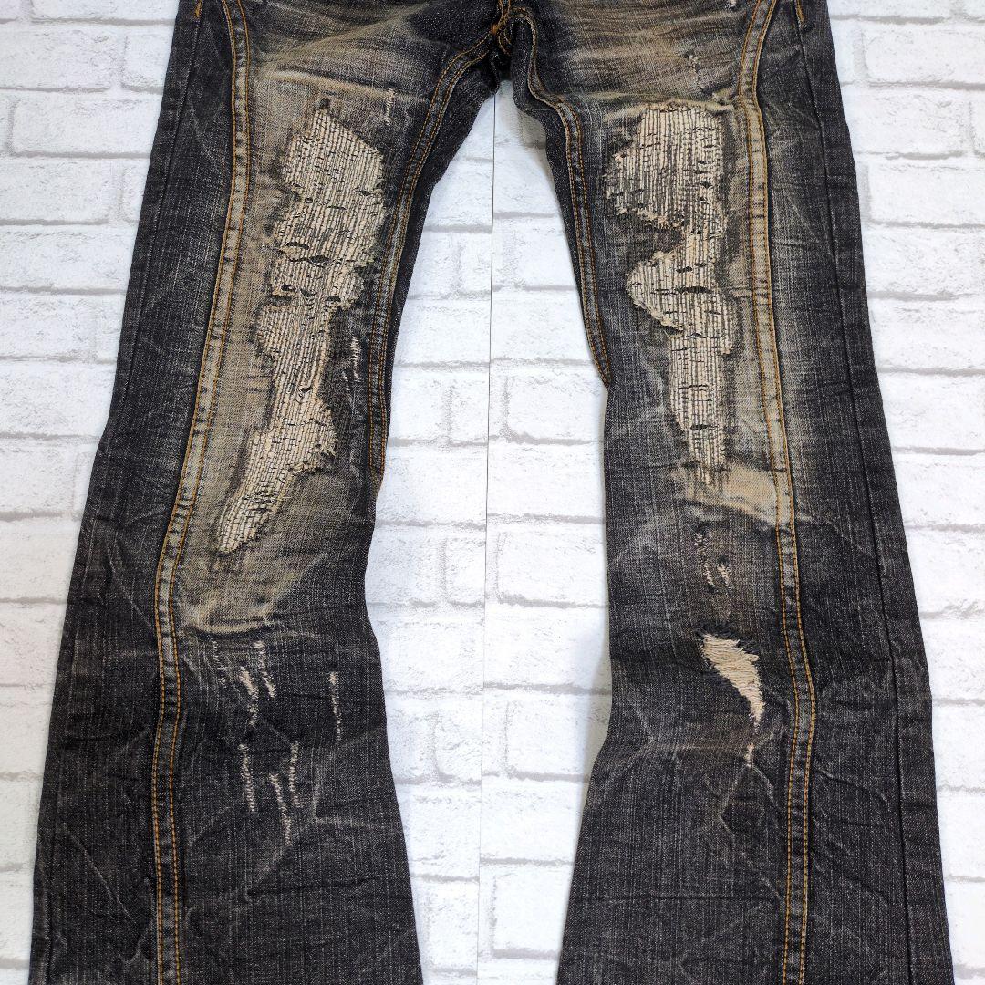 パンツ Casva 00s damage flare black denim pants