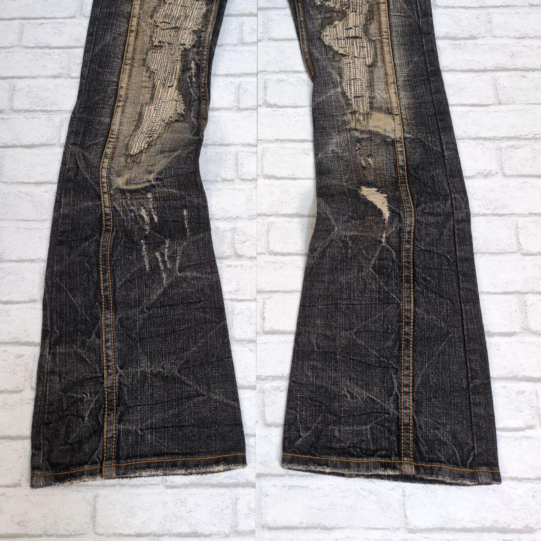 パンツ Casva 00s damage flare black denim pants
