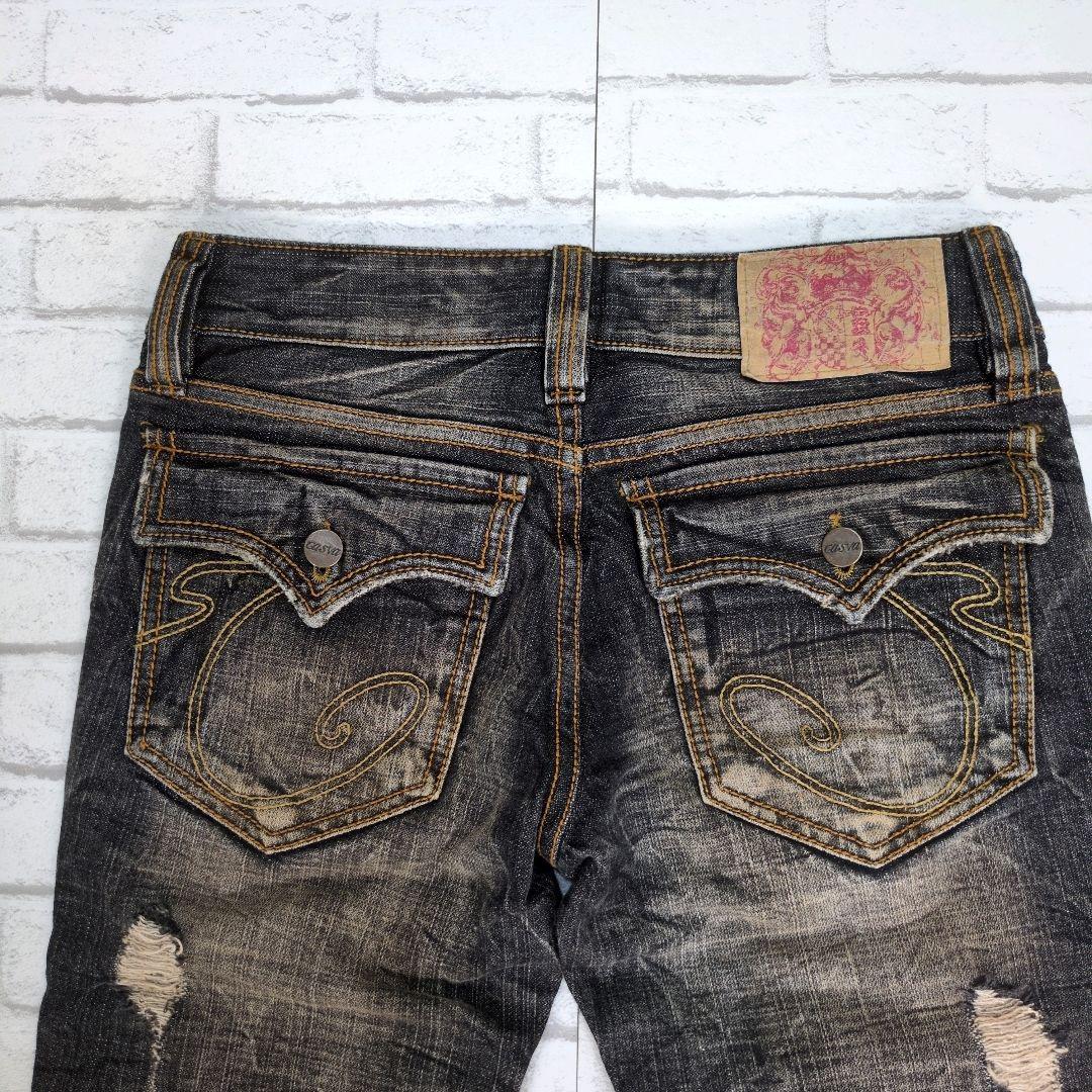 パンツ Casva 00s damage flare black denim pants
