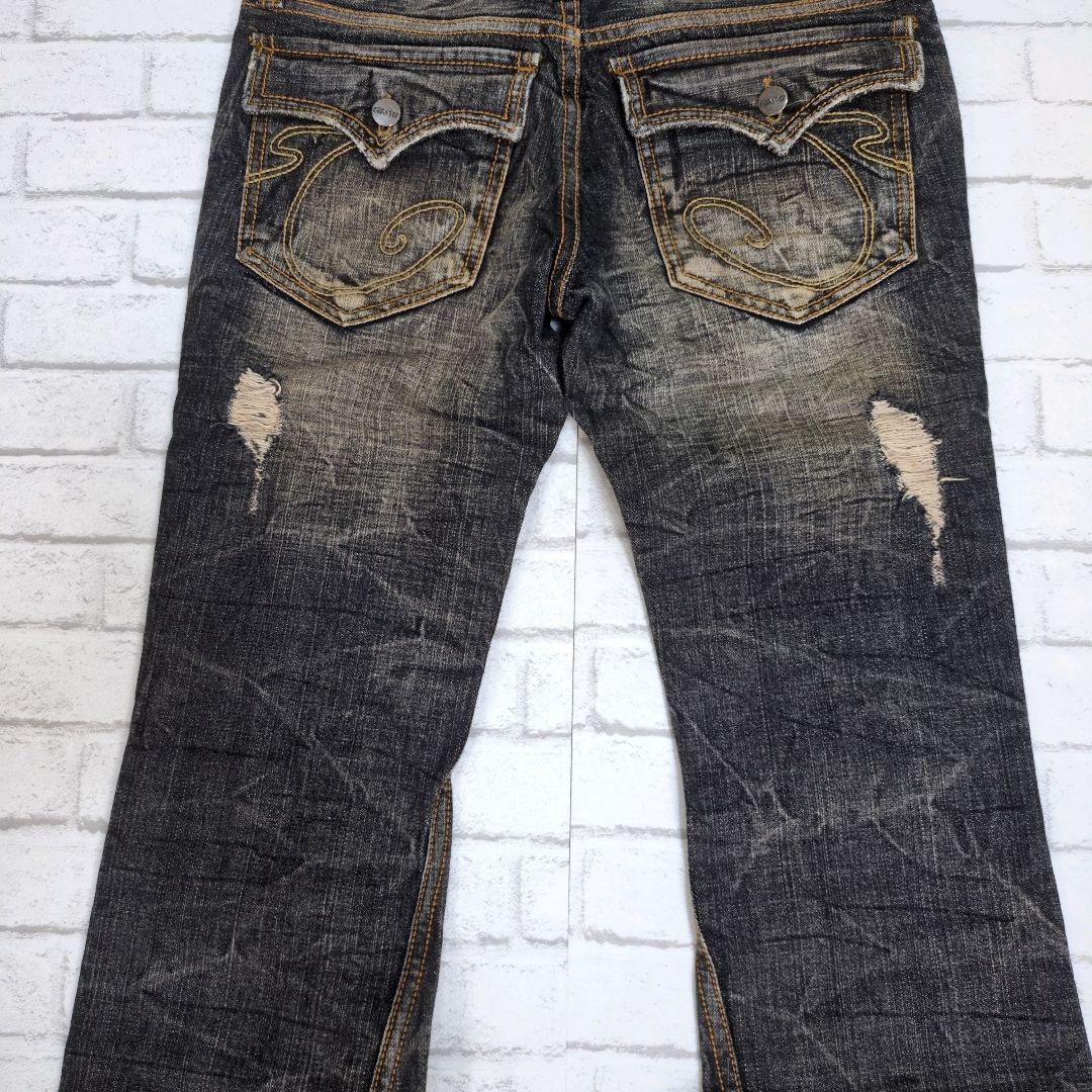 パンツ Casva 00s damage flare black denim pants