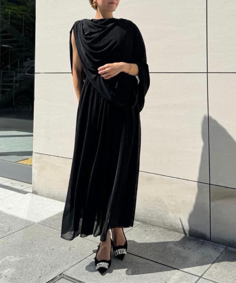 【タグ付き未使用】 JENNE 3wayモダンドレープドレス ブラック L