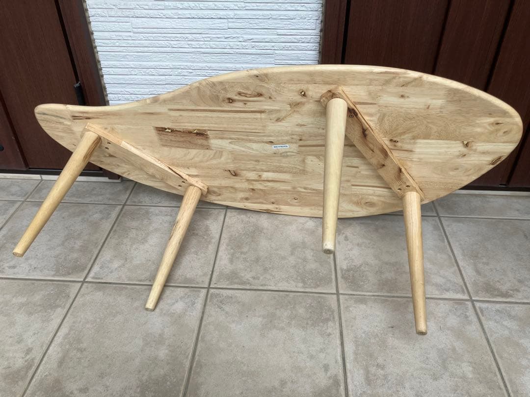 【美品】天然木ラバーウッド ◉曲線が美しいローテーブル◉2点セット