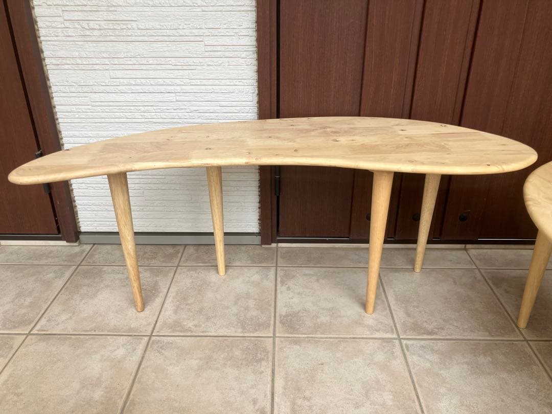 【美品】天然木ラバーウッド ◉曲線が美しいローテーブル◉2点セット