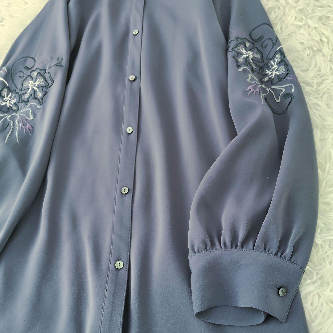 730 ハレ トロミシシュウシャツ トップス 刺繡 長袖 シャツ パープル F