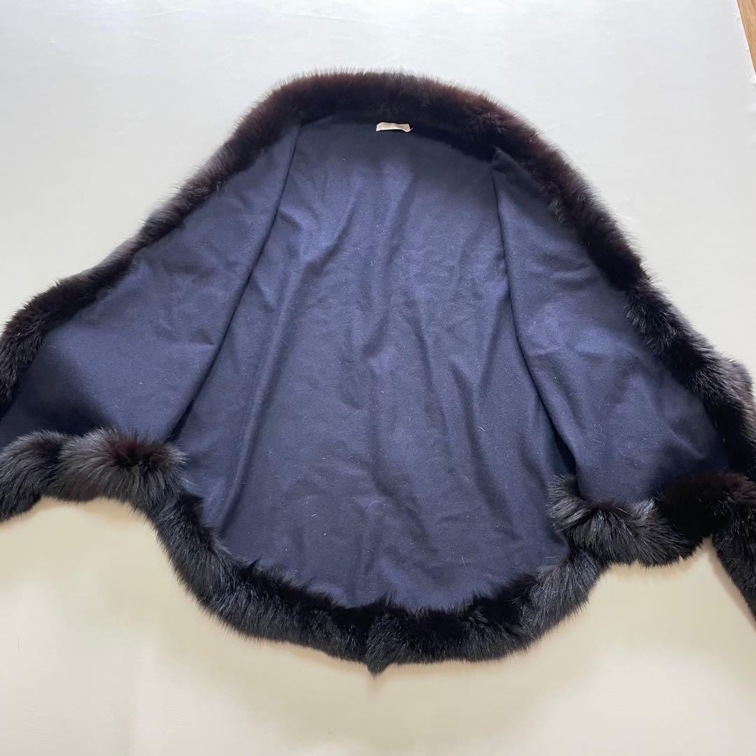 Riccardo Prisco ピュア カシミヤ ネイビー ファー付き ポンチョ