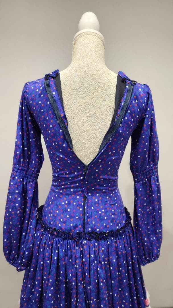 フラメンコドレス 青色 カラフル水玉　シージョ付き（中古）