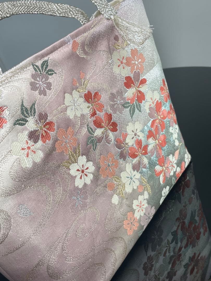 帯リメイクバッグ　流水に桜文様③ トートバッグ 和装バッグ