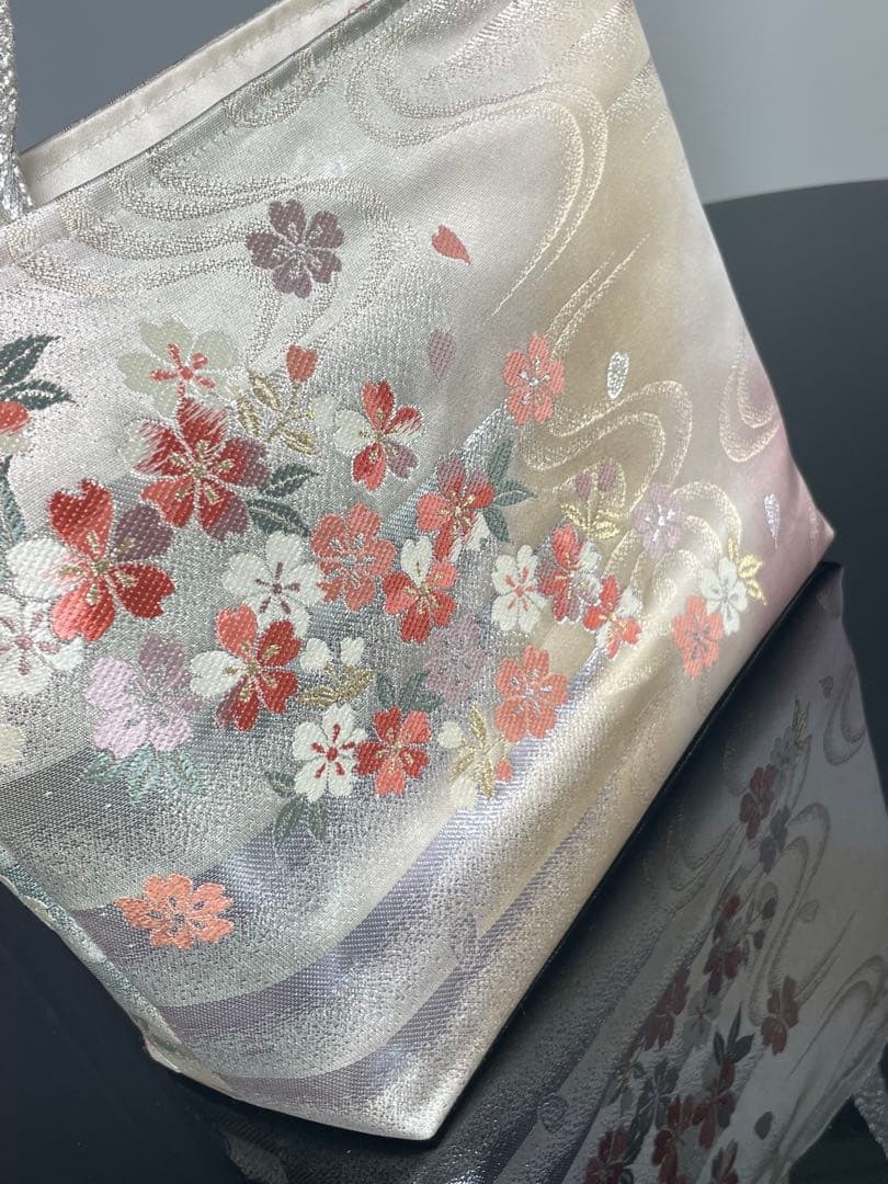 帯リメイクバッグ　流水に桜文様③ トートバッグ 和装バッグ