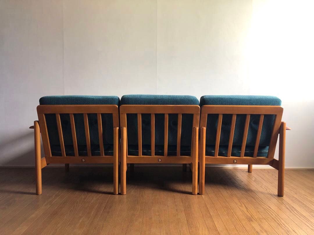 ヴィンテージ コスガ 3人掛け セパレート リビングソファ 北欧インテリア 欅材