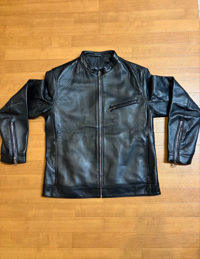 メンズ レザー ライダースジャケット 黒 ラム革