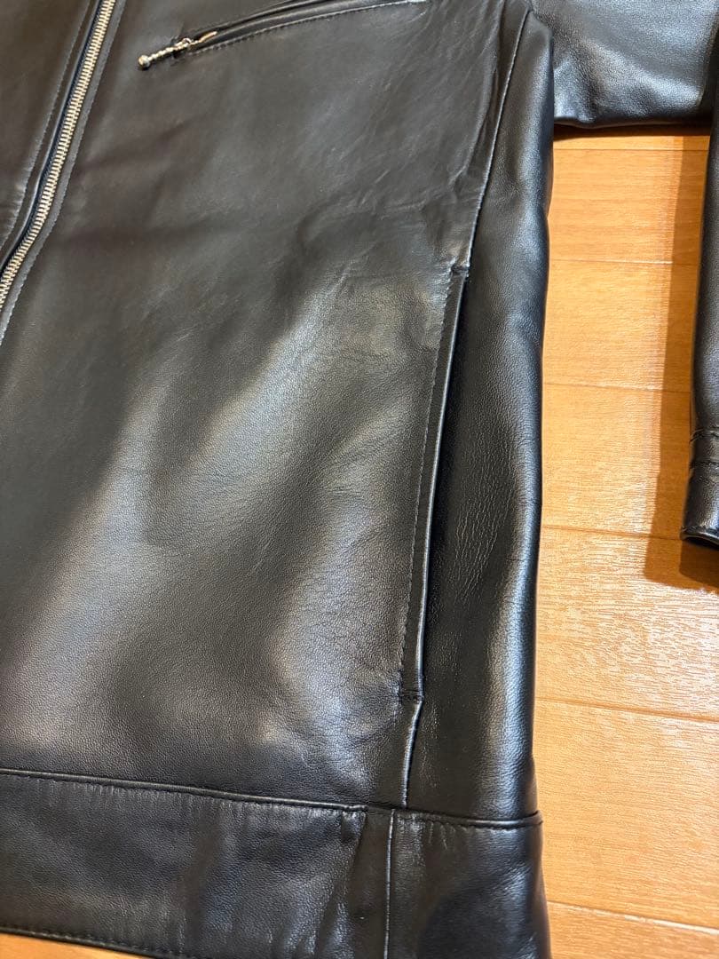 メンズ レザー ライダースジャケット 黒 ラム革