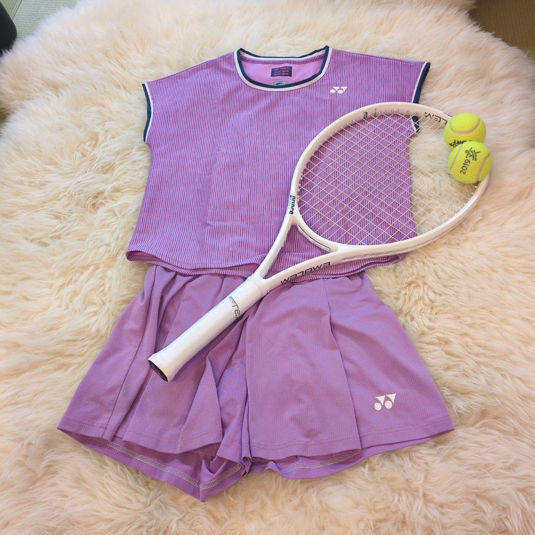 ヨネックスYONEX　テニス用紫色ストライプセットアップLサイズ