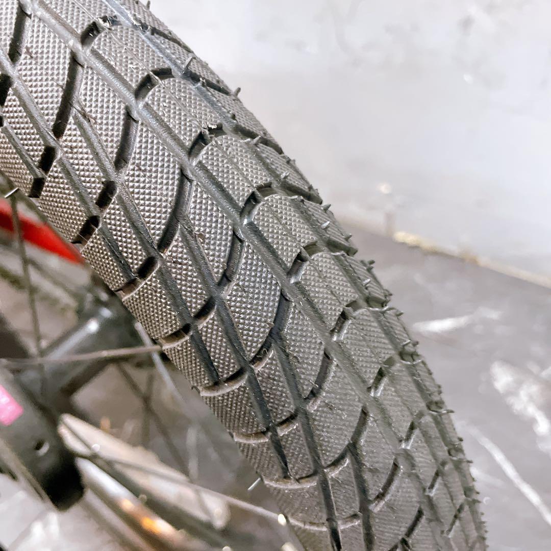 【919】アウトレット バイク風 子供車 Number レッド 補助輪付き