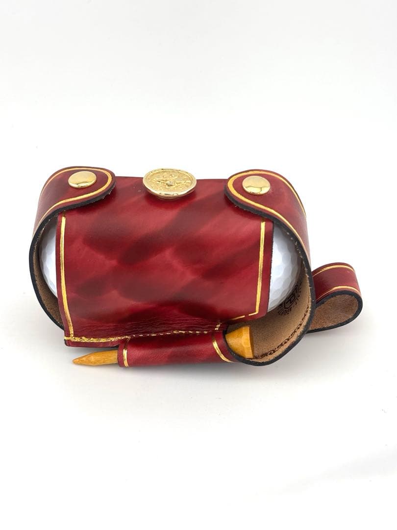 FP Pell 本革 ゴルフボールケース DAVID 2球 ティー付 赤