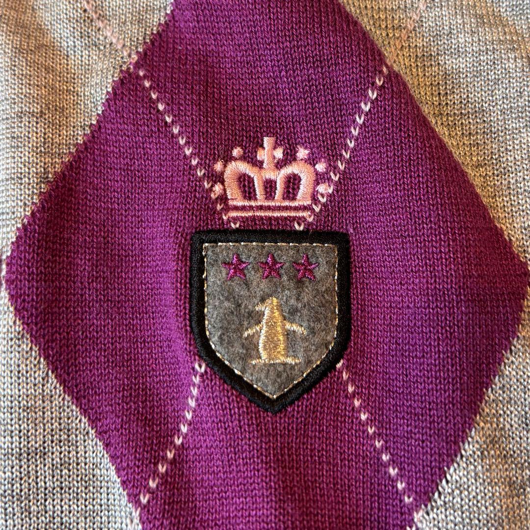 ★Munsing wear★LL★フード付ニットベスト★紫とグレー★新品タグ付★