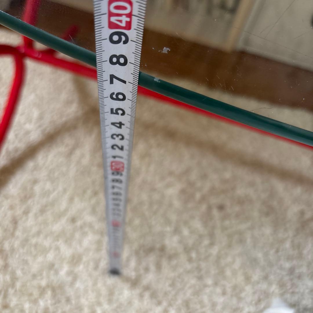 ガラステーブル　レトロ　赤いハート　型脚