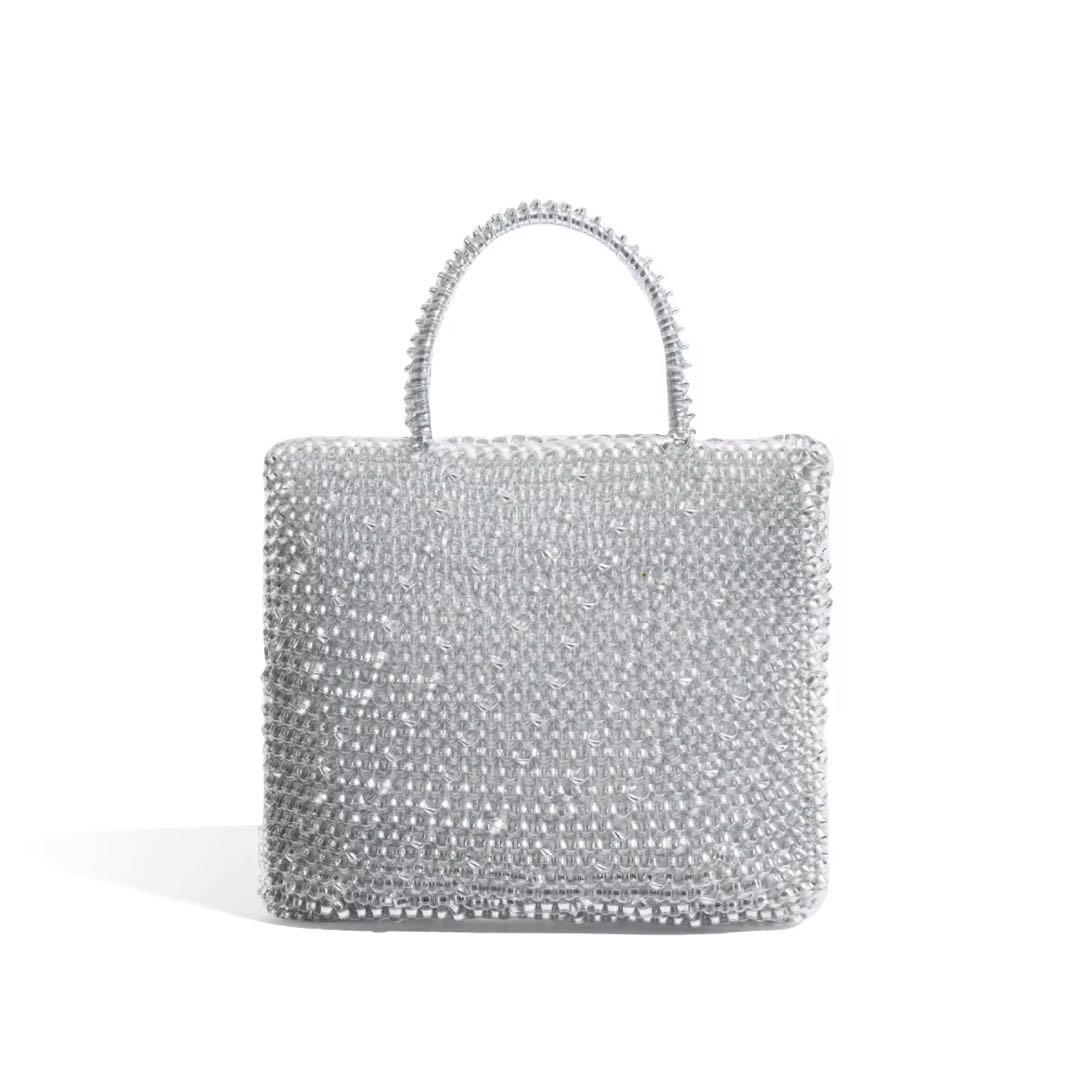 高見え 小ぶりシルバーワイヤーバッグ✨褒められ華やぎアイテム♪