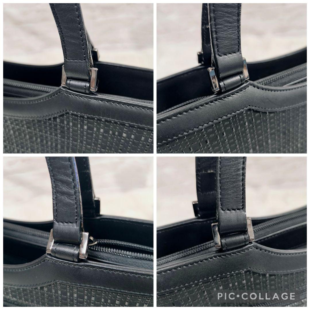 【極美品】印傳屋　変わり市松柄　ハンドバッグ　フォーマルバッグ　黒漆×黒革