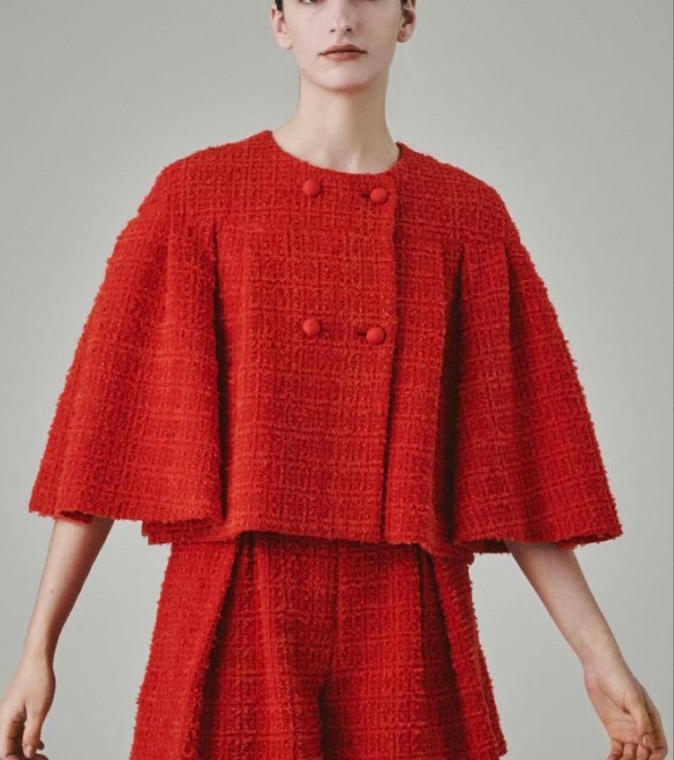 COLUMN ポンチョ　ツイード　ボレロ風　ジャケット　レッド　38