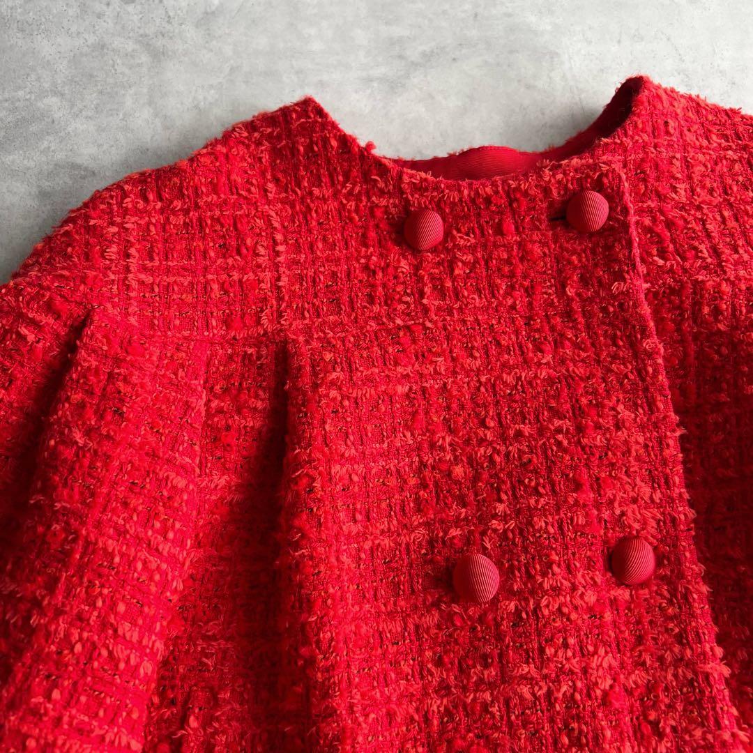 COLUMN ポンチョ　ツイード　ボレロ風　ジャケット　レッド　38