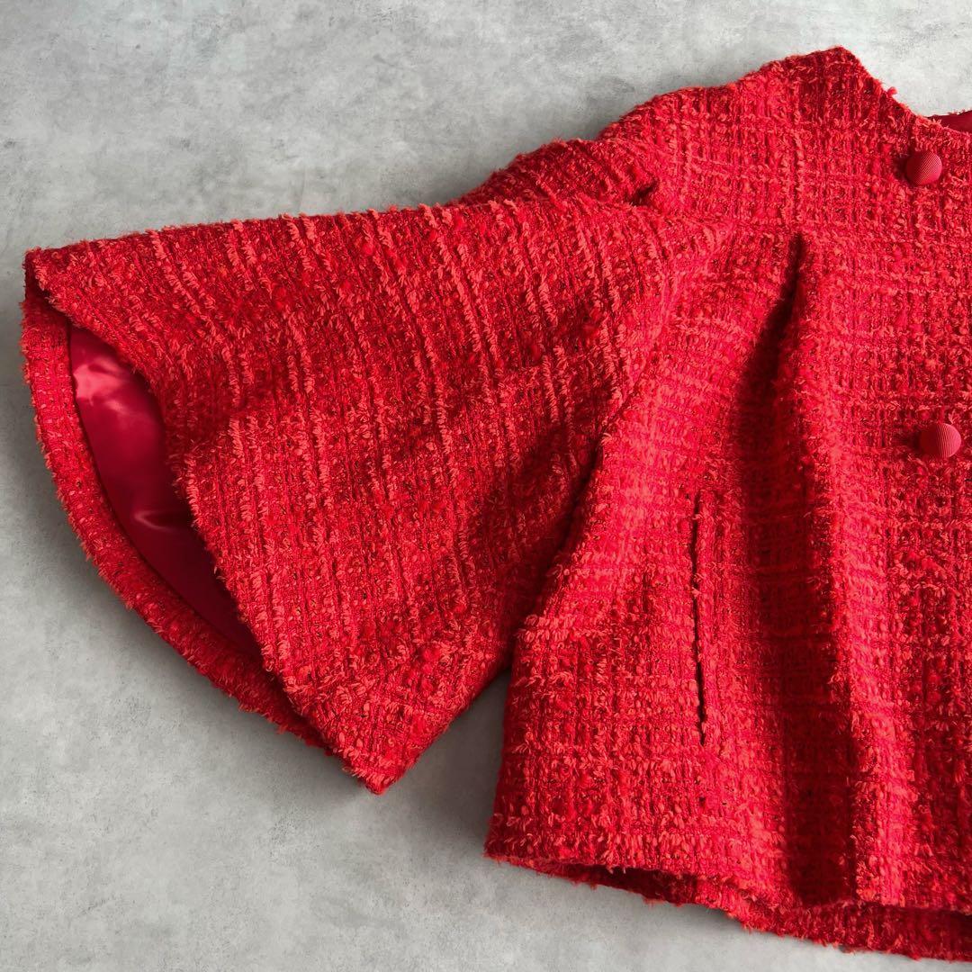 COLUMN ポンチョ　ツイード　ボレロ風　ジャケット　レッド　38