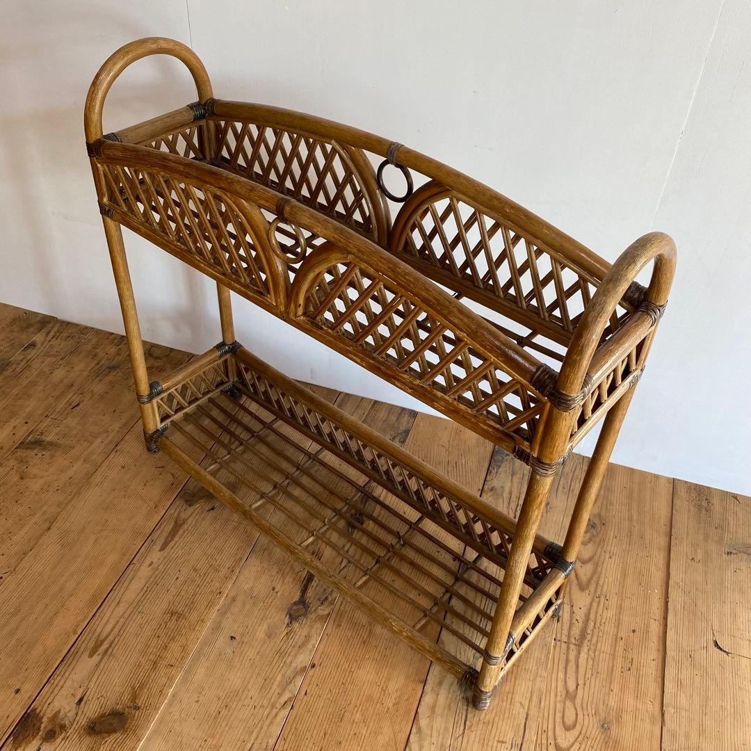 ヴィンテージ ラタン 飾り棚 植物台 昭和レトロ z867