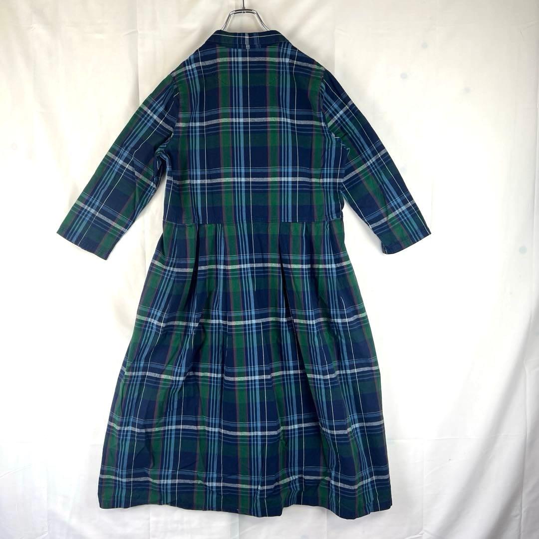 サニークラウズ pon コラボ タータンチェック ワンピース L 綿100％ 青