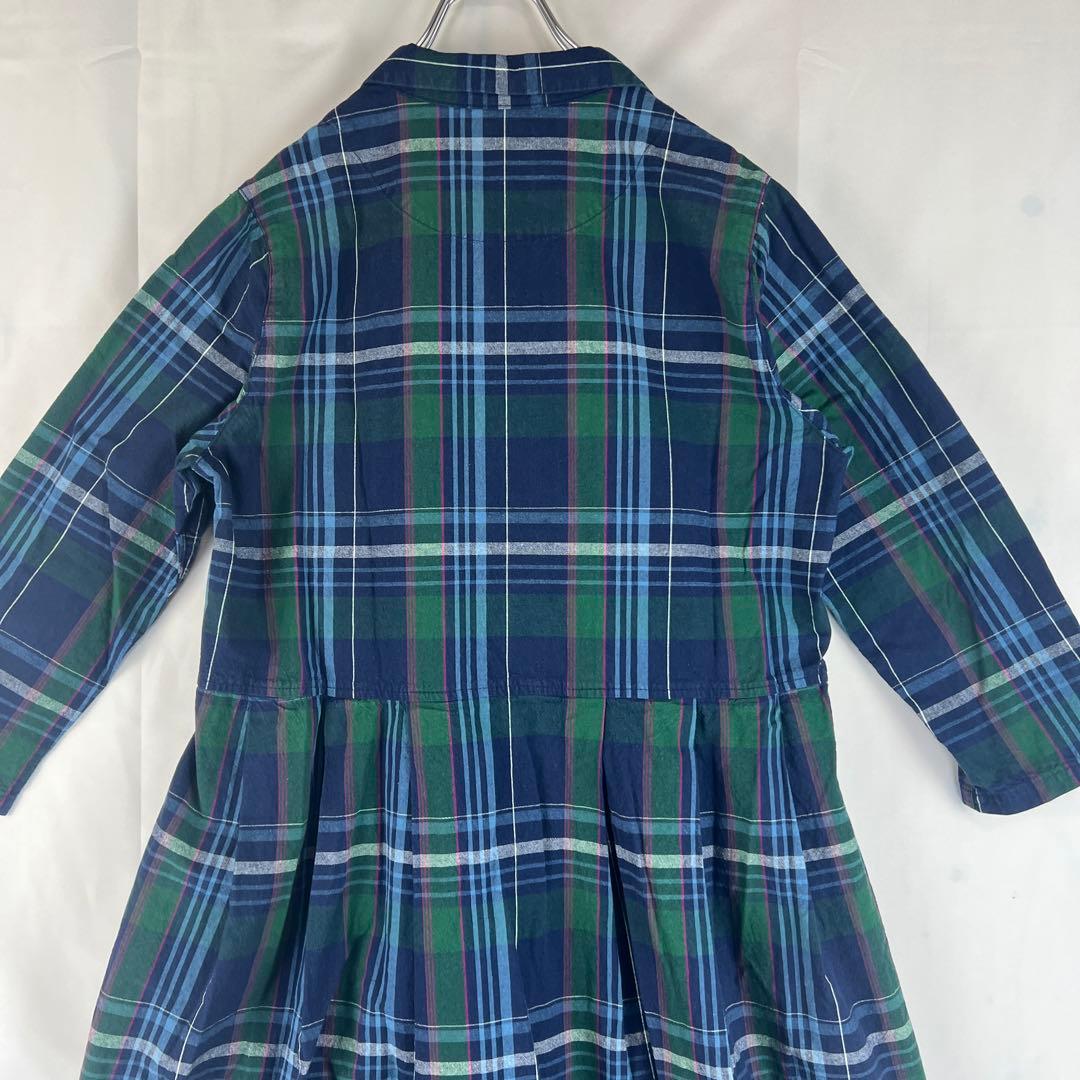 サニークラウズ pon コラボ タータンチェック ワンピース L 綿100％ 青