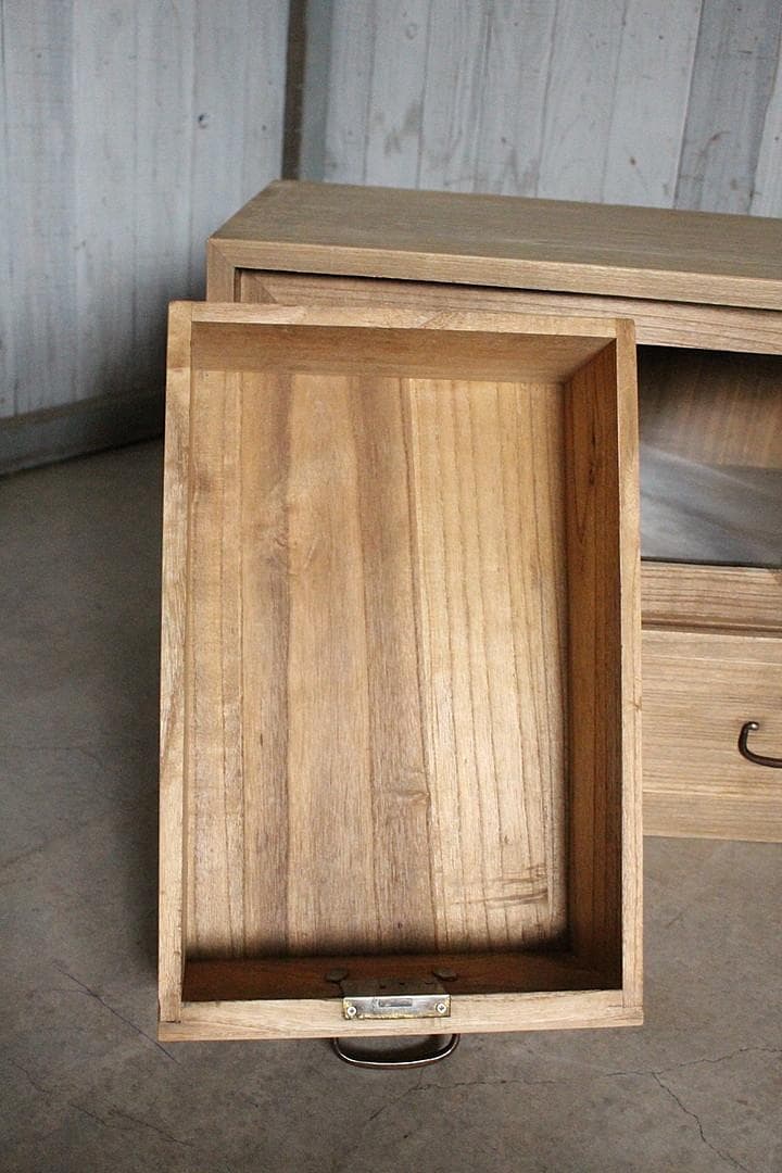 古いガラス戸棚×木製小引き出し3杯　ローチェスト　食器棚　古家具