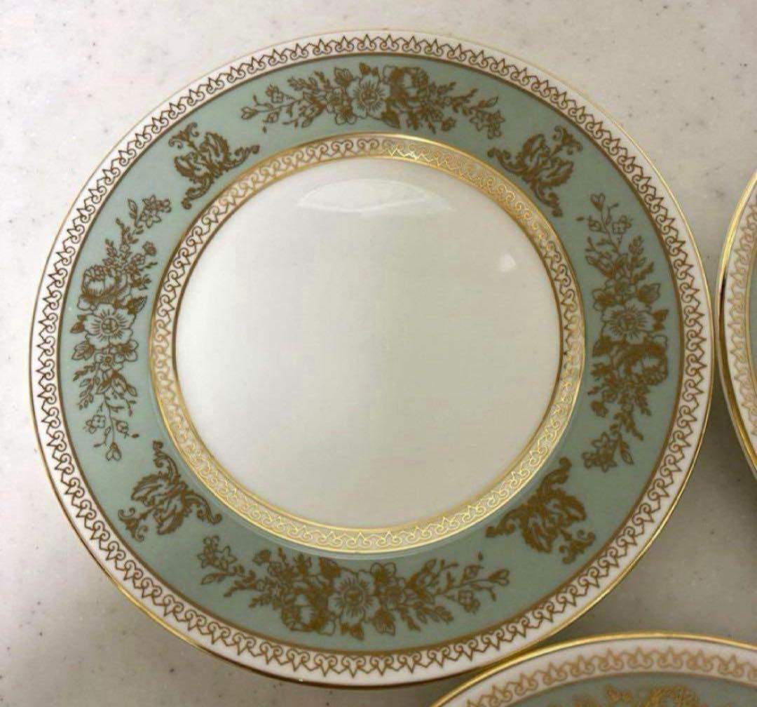 【美品】ウェッジウッド　コロンビアセージグリーン　15.3cm×5枚 黒壺