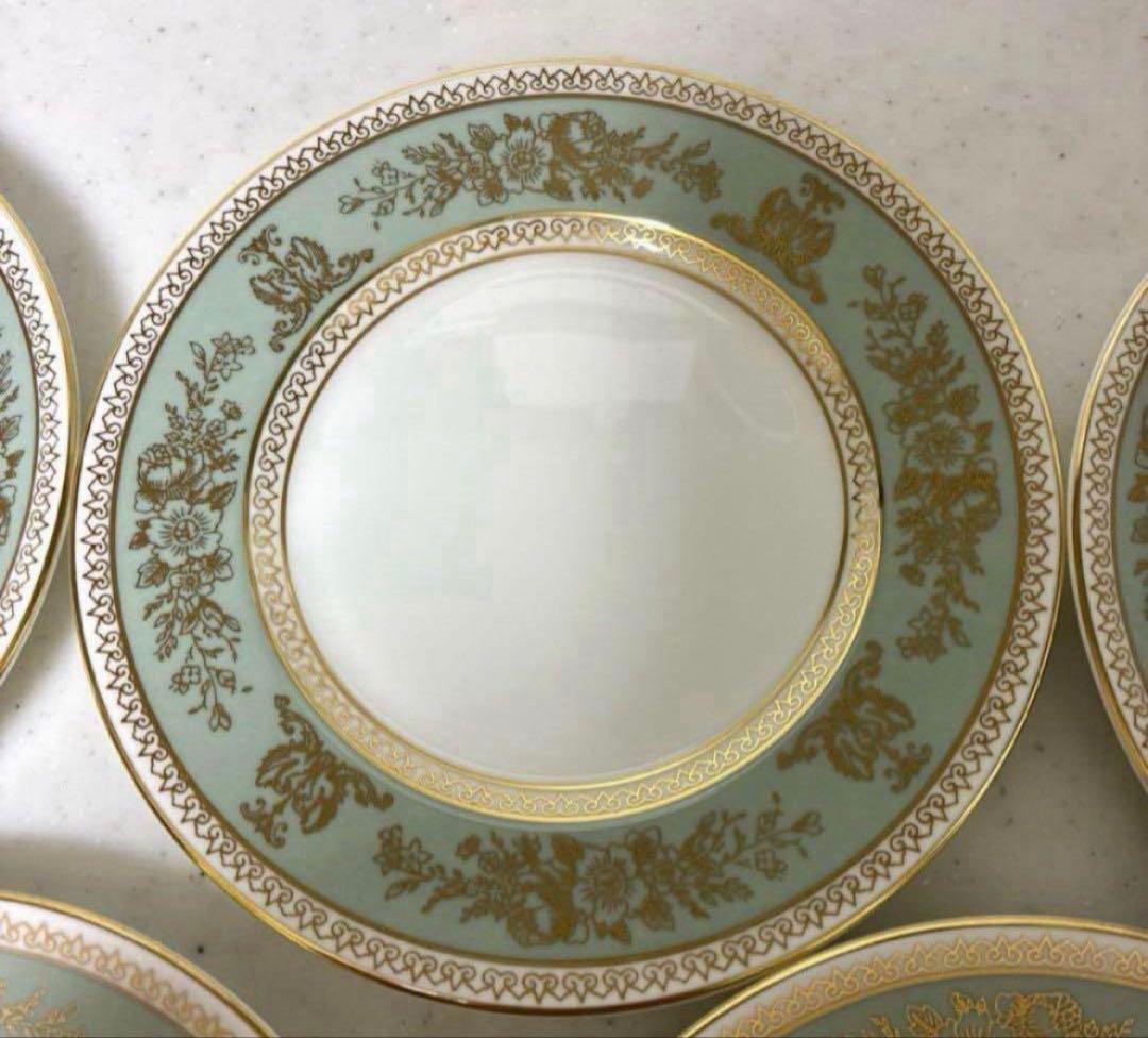 【美品】ウェッジウッド　コロンビアセージグリーン　15.3cm×5枚 黒壺