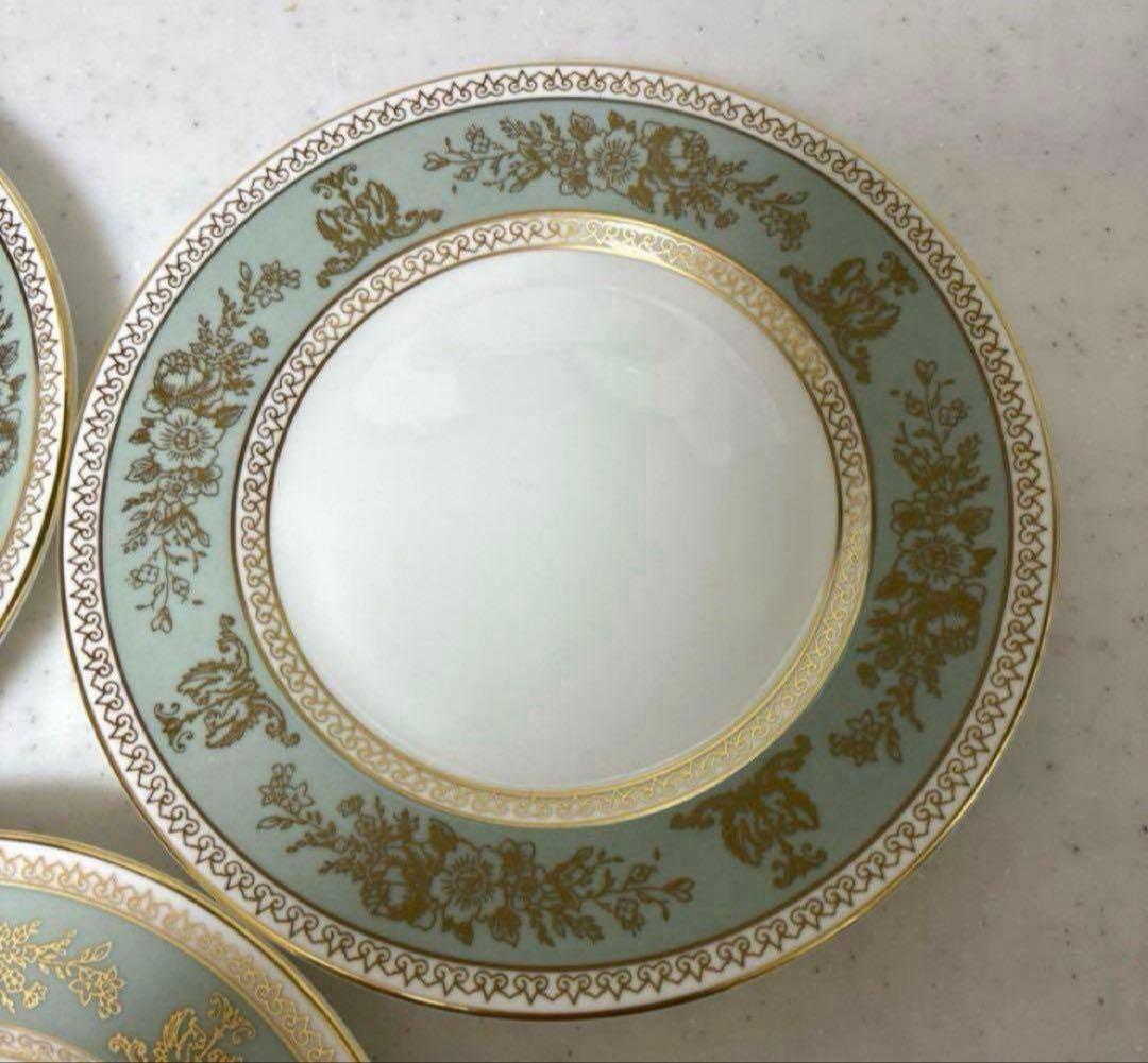 【美品】ウェッジウッド　コロンビアセージグリーン　15.3cm×5枚 黒壺