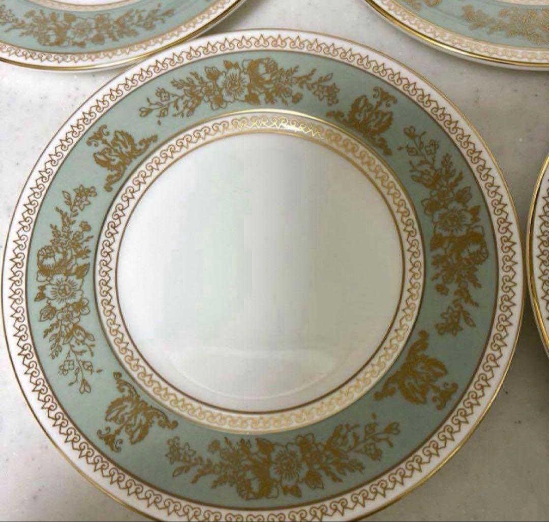 【美品】ウェッジウッド　コロンビアセージグリーン　15.3cm×5枚 黒壺