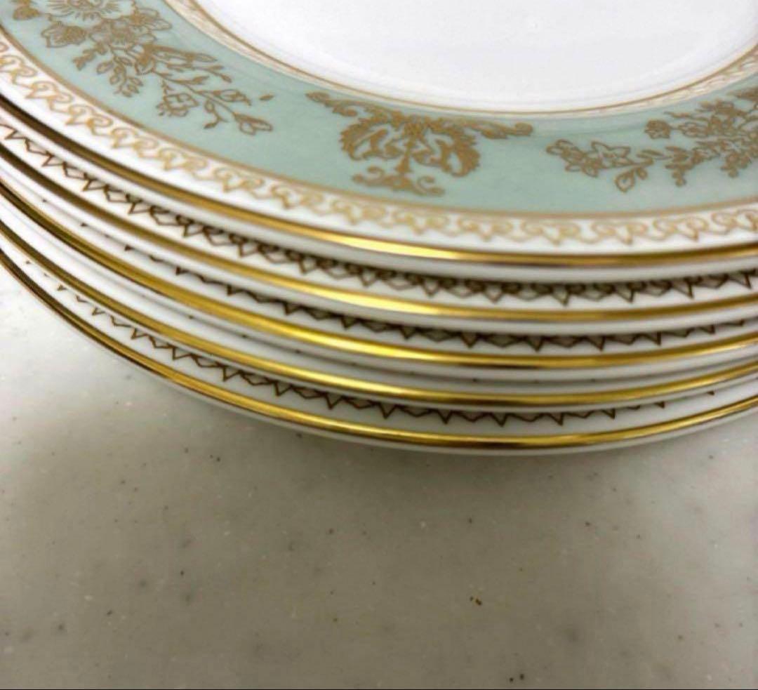 【美品】ウェッジウッド　コロンビアセージグリーン　15.3cm×5枚 黒壺