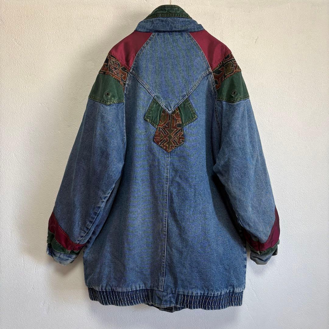 90s クレイジーパターン 中綿 デニムジャケット サイズL