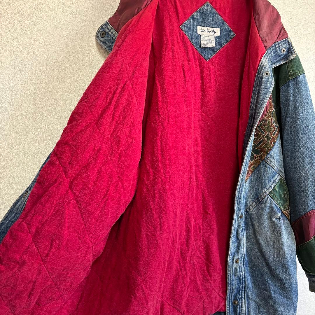 90s クレイジーパターン 中綿 デニムジャケット サイズL