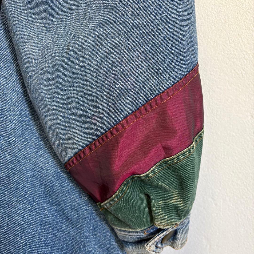 90s クレイジーパターン 中綿 デニムジャケット サイズL