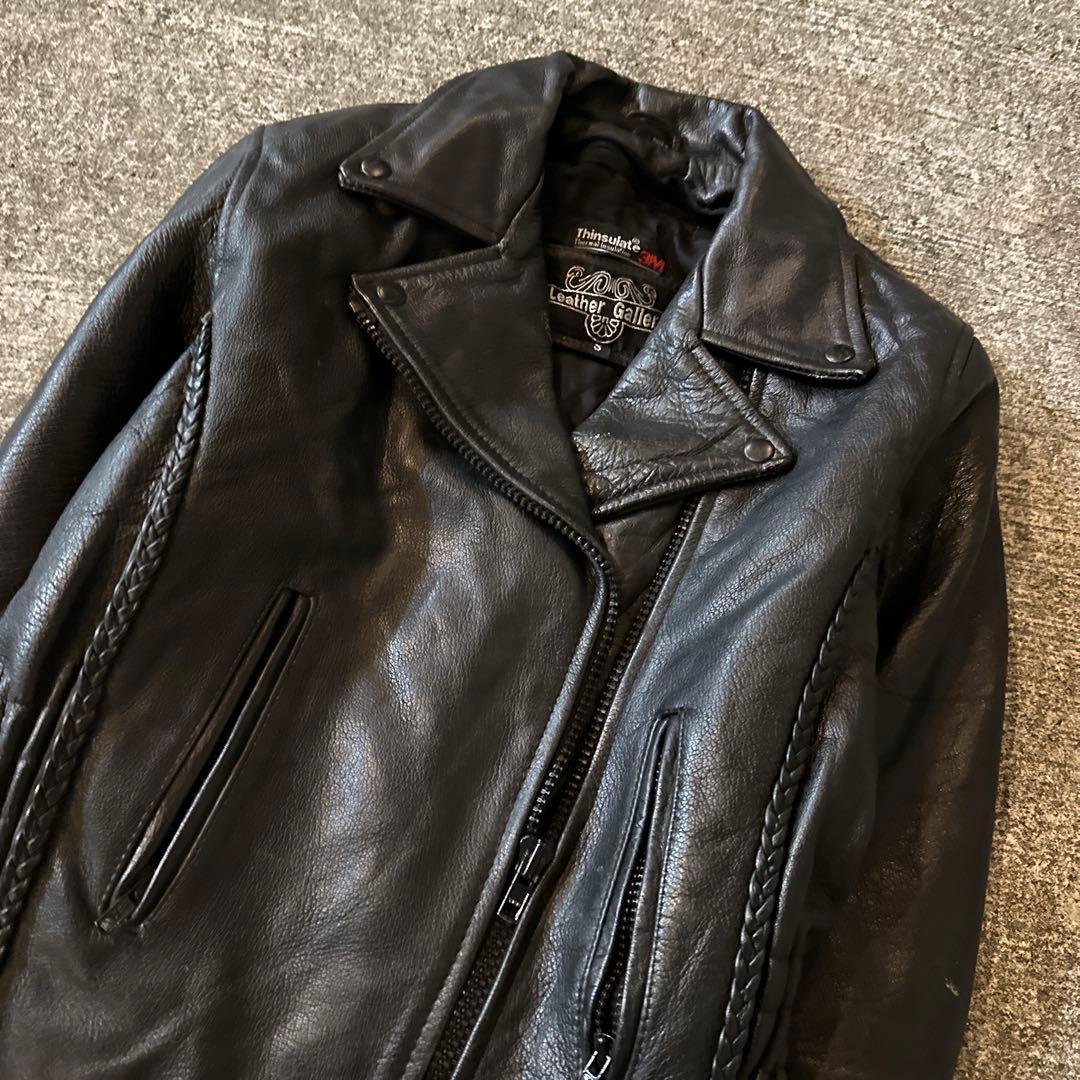 本革 ダブルライダースジャケット S ブラック レザージャケット