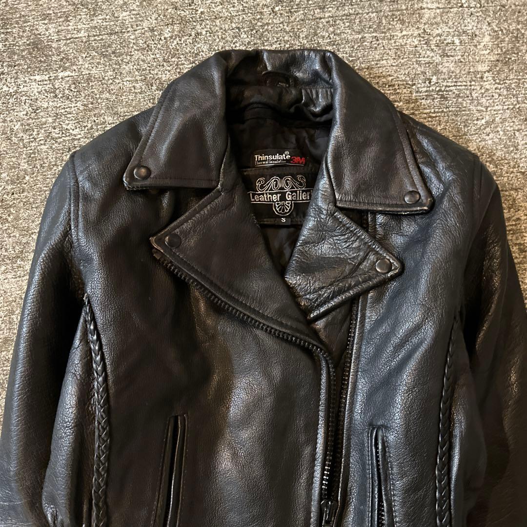 本革 ダブルライダースジャケット S ブラック レザージャケット