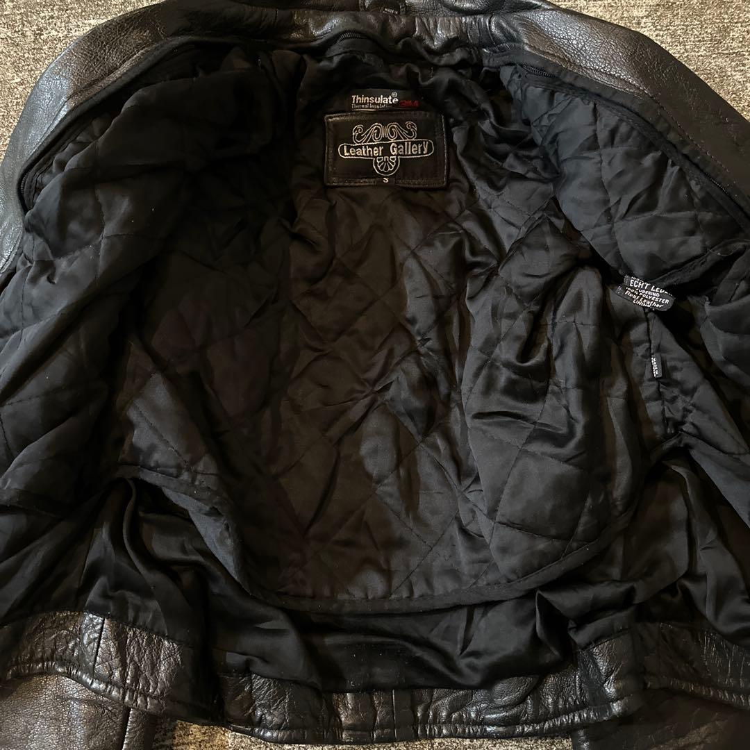 本革 ダブルライダースジャケット S ブラック レザージャケット