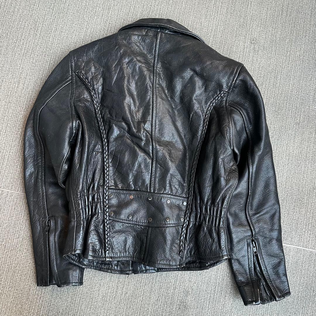 本革 ダブルライダースジャケット S ブラック レザージャケット
